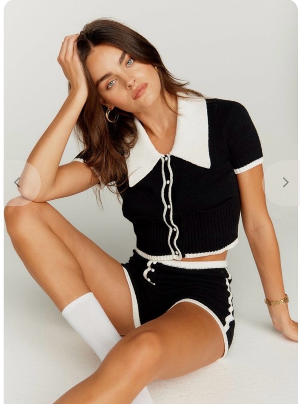 NWT House of Sunny Peggy Knit Top Cardigan Dagger Collar Black White US 2